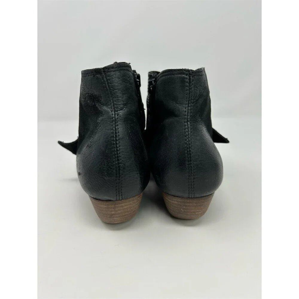 Miz Mooz Camp Ankle Booties Womens Black Peep Toe Side Zip Low Block Heel 40